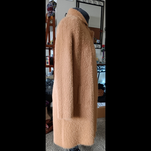 🤎 The Limited Womens Faux Fur Long Cardigan Petite Medium PM Tan Beige - Picture 6 of 14
